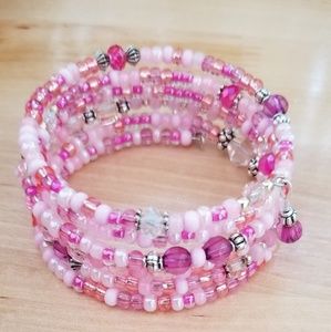 *New* Pink Beaded Memory Wire Bracelet